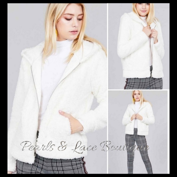 Faux-fur Zip-up hooded Jacket - Picture 1 of 5